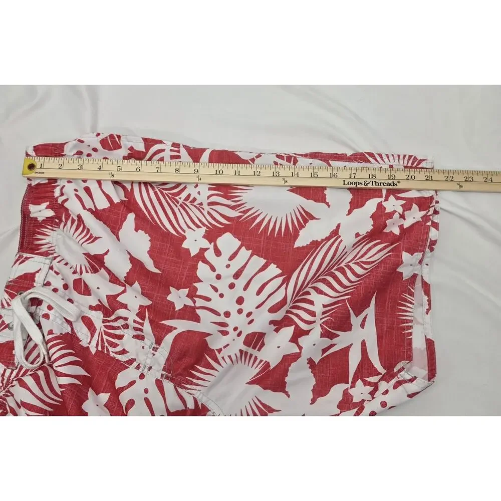 Newport Blue Swim Trunks Mens XL Red White Tropical Floral Beach Shorts Lined